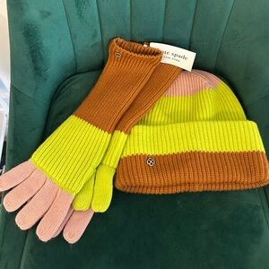 Kate Spade Color Block Knit Beanie and Gloves